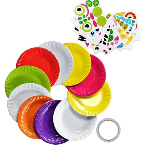 Animal Cartoon Paper Plate Drawing DIY Handmade Craft Toys Material Package Children Creative Puzzle Toys Colorful Paper Plate