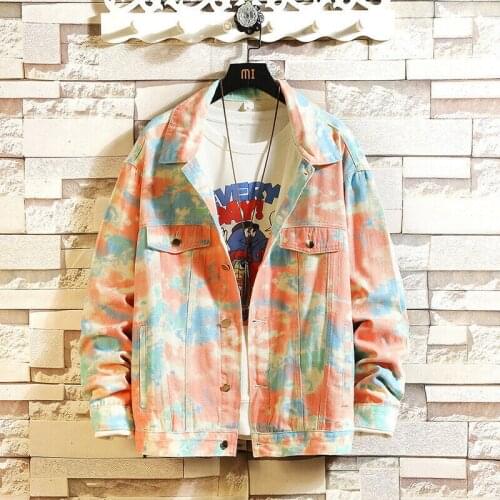 Mens Denim Hip Hop Camouflage Gradient Streetwear Harajuku Coat Jeans Jacket New Personalized Plus Size Street Trendsetters