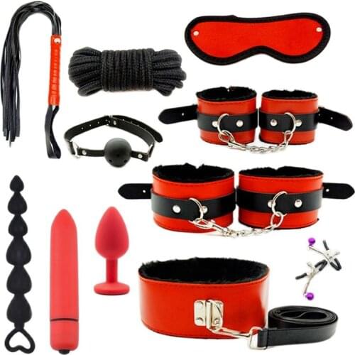 Handcuffs for Sex Whip Collar Nipple Clamps Set Erotic Rope BDSM Bondage Sex Toys For Couples Women Anal Butt Plug Tail