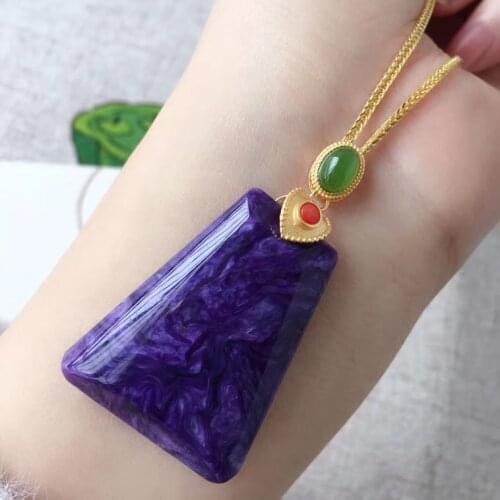 Natural Purple Charoite From Russia Pendant 39x31x8mm Crystal Rectangle Beads Men Woman Love Gift Necklace Jewelry AAAAAA