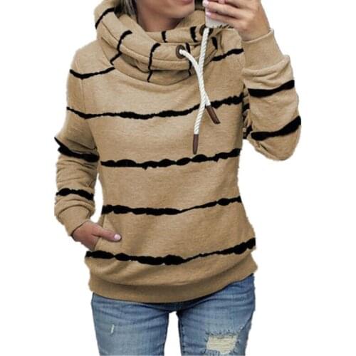 2020 Fall/winter New Womens Sweatshirt Printed Hooded Polar Fleece Striped Pullover Simple Sudadera Mujer Wm
