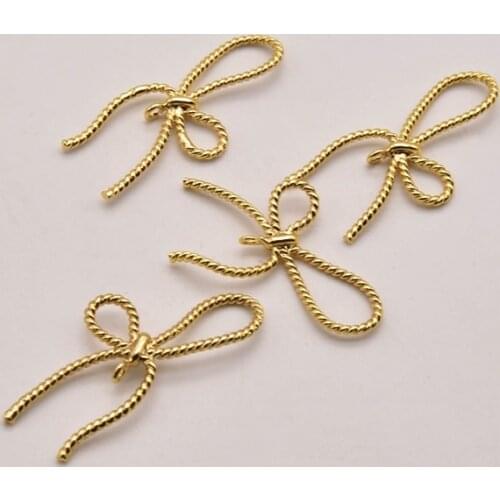 10 Pcs/Lot 29mm*15mm Hollow Bow Pendant 18K Brass Gold Plated Jewelry Accessory Pendants Jewelry Making Wholesale JA0330