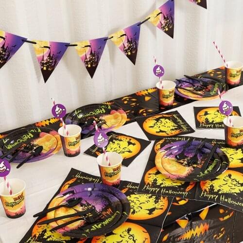 Halloween Ghost Festival Party Props Paper Cups Plates Tableware Pennants Spoof Holiday Atmosphere Decoration Supplies