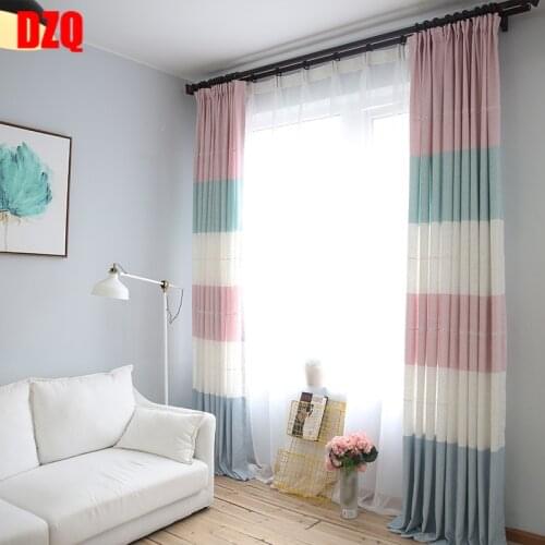 Simple Modern Fashion Geometric Cotton Linen Stripes Curtains for Living Dining Room Bedroom
