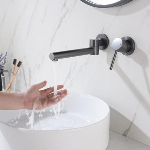Simple Fashion Brass Bathroom sink faucet Wall Mounted Cold hot water Basin Tap High Quality Single handle Rotatable nozzle