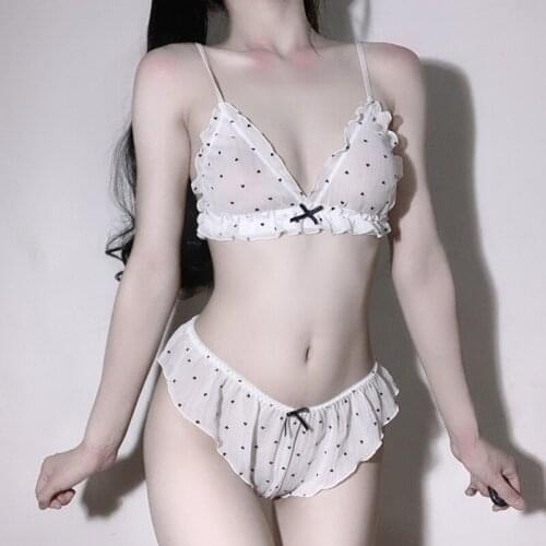 Honviey summer transparent bra set female heart print cute bow lingerie sets no steel ring ultra-thin sexy girl bra and panty