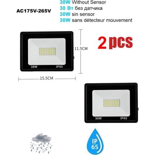 2 pcs 220V 10-100W LED FloodLight Spotlight Exterior Street wall reflector Smart Light PIR Motion Sensor Waterpprof 60LED 1300lm