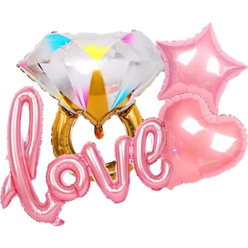 Love Letter Balloons, Heart And Star Balloons for Engagements Bridal Showers Romantic Diamond Gold Ring Balloon Wedding Decor