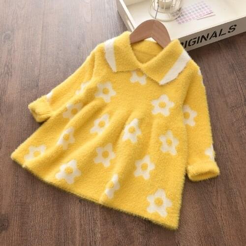 Melario 2-6 Yrs Winter Baby Girl Knitted Dress Warm Autumn Toddler Girls Ruffled Sleeve Sweater Dress Floral Baby Girls Clothing