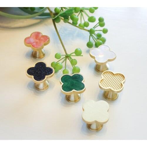 Colorful Clover Furniture Knobs Handles Pink Cabinet Pull Drawer Knob Brass Black Kitchen Cuoboard Handle Furniture Hardware
