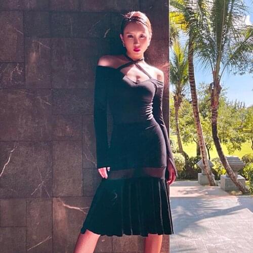 New Latin Dance Skirt Women Velvet Skirt Samba Rumba Waltz Tango Dance Costume Adult Practice Wear Split Black Skirt DNV14370