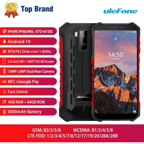 Ulefone Armor X5 Pro 4GB+64GB Octa-core Processor Rugged Waterproof Smartphone Android 10.0 Cell Phone NFC 4G LTE Mobile Phone