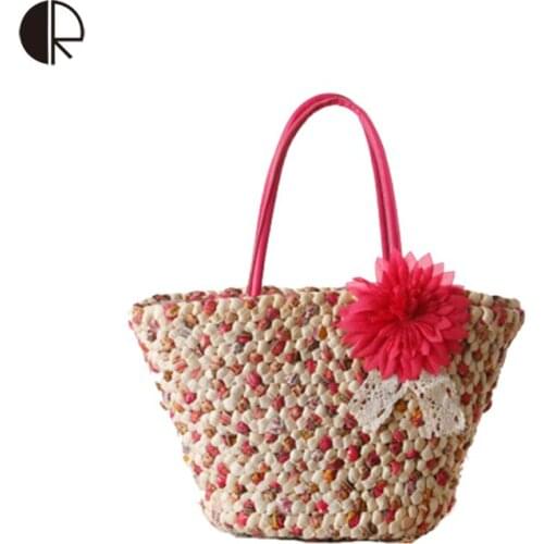 2016 Bohemine Women Cute Flowers Portable Straw Bag Summer Vacation Weave Woven Beach Bag Travel Handbag Women Totes BH888
