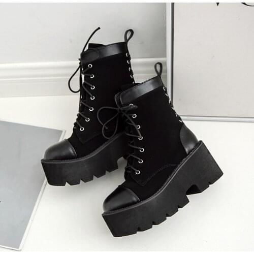 YMECHIC 2020 Autumn Creepers Platform Military Combat Boots Women Chunky High Heel Punk Gothic Shoes Lace Up Ankle Biker Boots
