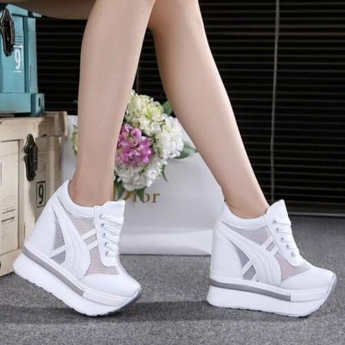 NEW Classic Women Mesh Platform Sneakers Trainers White Shoes 10CM High Heels Wedges Outdoor Shoes Breathable Casual Shoes Woman