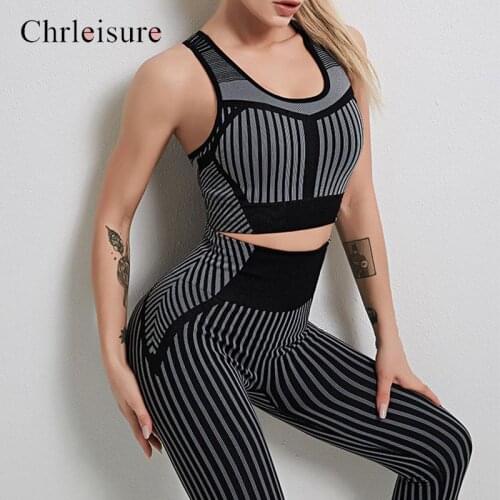 Woman Fitness Two Piece Set Stripe Shockproof Bra and Leggings Women Outfits High Waist Push Up Tracksuit Women