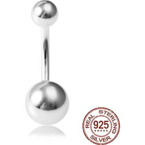 1PC 925 Sterling Silver Round Belly Button Rings for Women Externally Thread Curved Barbell 14G Ring Navel Body Jewelry Piercing
