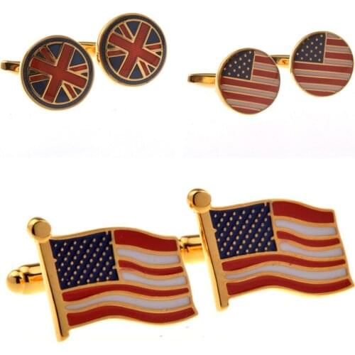 10pairs/lot Gold American/Britain Flag Cufflinks Copper Enamel US UK National Flag Cuff Link Wholesale