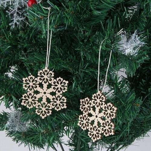 10pcs Wooden Embellishments with String Christmas Decoration Snowflake Pattern