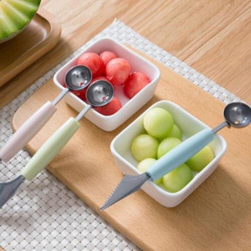 2pcs 2 in1 Dual-head Stainless Steel Carving Knife Fruit Watermelon Ice Cream Baller Scoop Stacks Spoon Home Kitchen Accessories