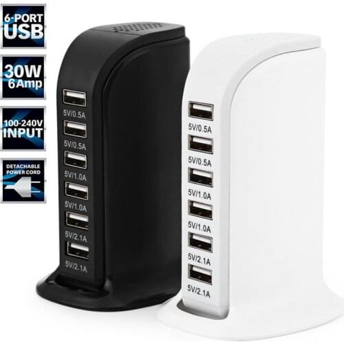 6Port FAST Multi USB Charger UK Plug Adapter 30W for Mobile Phone Tablets Station Multiple Travel Adapter USB Wall Socket Desk