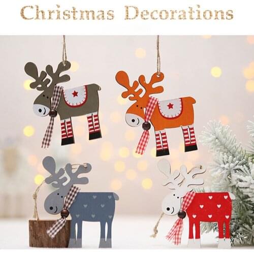 6pcs/lot 10x9cm Dropship Christmas Tree Decor Wood Painted Elk Pendant Xmas New Year Party Christmas Home Decor