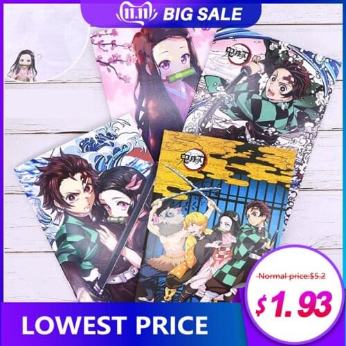 2Pcs/Set Notebook Demon Slayer Blade Cartoon Set Journal Student Multifunctional Learning Drawing Triangle Ruler Pencil Case