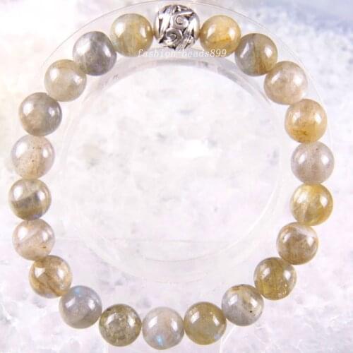 Bracelet 6 8 10 12 MM Natural Stone Gem Round Beads Stretch Gray Labradorite Bangle Charm Strand Fashion Jewelry 8"