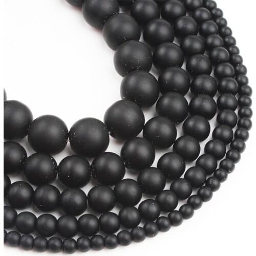 AAA Natural Stone Black Dull Polish Matte Agates Onyx Frost Glass Round Loose Bead For Jewelry Making 4 6 8 10 12mm DIY Bracelet