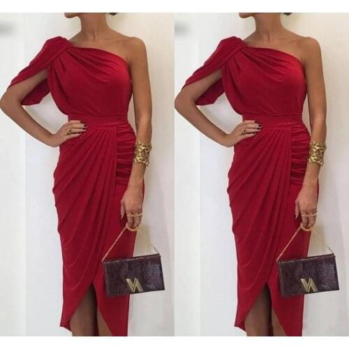 Elegant Dark Red Mermaid Mother Of The Bride Dresses One Shoulder Chiffon Sheath Prom Dress High Low Women Party Gowns Costomize