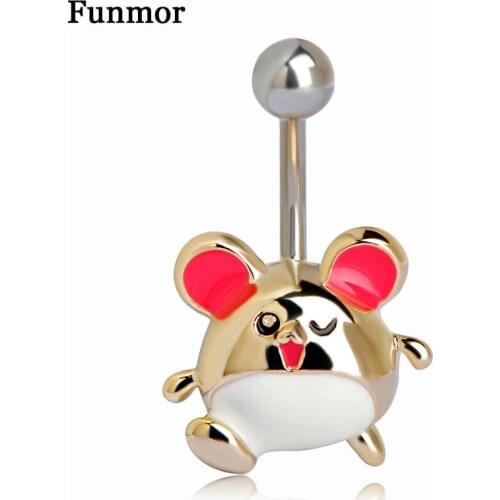 Enamel Esmalte Animal Bear Body Jewelry Gold-color Women Belly Button Rings Cartoon Bijoux Bar Barbell Ring Bikini Piercing
