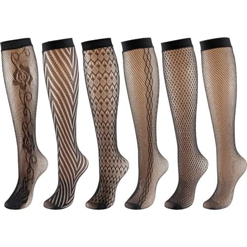 RMSWEETYIL Black Lace Fishnet Knee High Socks For Women Sexy Sheer Mesh Transparent Long Ladies Thigh High Ankle Dress Stockings