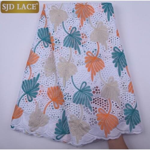 SJD LACE Top Sale African Lace Fabric High Quality Swiss Voile Lace In Switzerland With Stones Punch Cotton For Wedding SewA1854