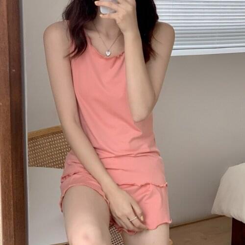 Summer Sweet Girl Vest Pajamas Set Pure White Pink Black Blue Sleeveless Shorts Nighty Simple Comfort Sleepwear M-2XL