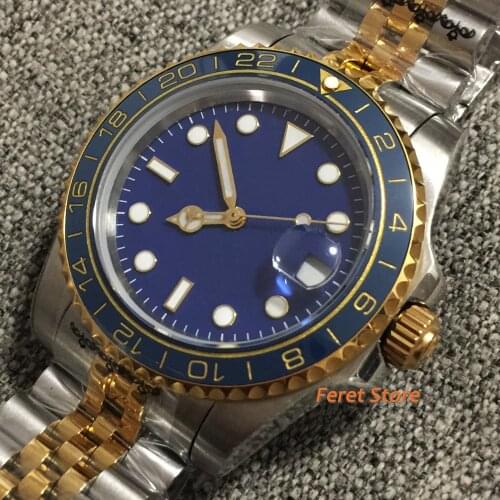 40mm BLIGER 24 Jewerls Japan MIYOTA 8215 Blue Mechanical Men Wristwatch Business Solid Case ceramics Bezel Luminous watch