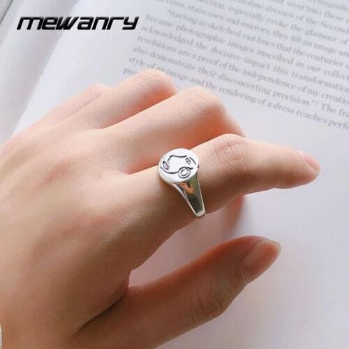 Mewanry 925 Sterling Silver Carved Flower Portrait Rings Fashion Vintage Creative Design Holiday Party Jewelry Birthday Gifts