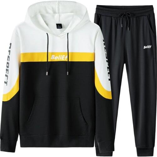 Autumn Mens Patchwork Hoodies+Pants Sets Hooded Sweatshirt+Sweatpants Men Tracksuits Hoodie Pant+Pullover Hoody Suits M-4XL