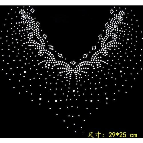 2pcs/lot Shining neckline sticker hot fix rhinestone rhinestone iron on transfers designs hot fix rhinestone motif patches