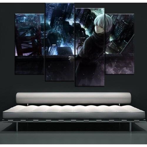 Japan Anime Tokyo Ghoul 4 Pcs Modular Pictures Poster Wall Art Home Decor Canvas HD Print Paintings Accessories House Decoration