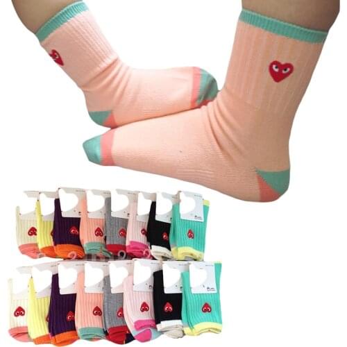 One Pairs Baby Boys Girls 3-5/5-8 Years Love Embroidery Short Socks Double Needle Combed Cotton Socks For Kids 8 Colors