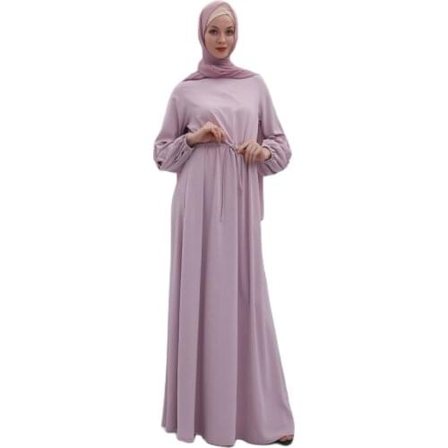 New solid color lantern sleeve dress elastic cuff female skirt Muslim female student robe 2021 summer long skirt