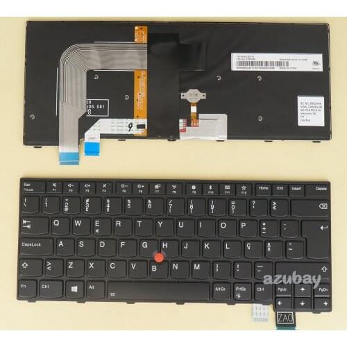 Portuguese Keyboard for Lenovo Thinkpad T470S, T460S, 13 Gen 1, 13 Gen 2, 01EN745 01EN704, Backlit, Black with Black Frame