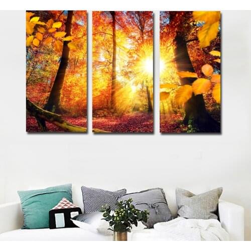 SELFLESSLY 3 Pieces/Set Landscape Oil Paintings Wall Art Print Poster Autumn Sun,Tree Wall Pictures For Living Room Unframed