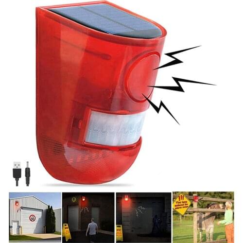 Solar Sound & Light Alarm Motion Sensor 110 Decibels Siren Sound Alert & 6LEDs Flash Warning Strobe Security Alarm System 4 orde
