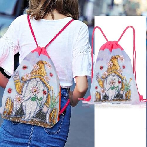 DIY Diamond Painting Drawstring Bag Cute Animals Mosaic Oxford Cloth Backpack Special Shaped Drill Kit Embroidery Craft Gift