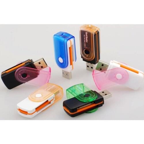 Mini Rotating Card Reader 4 In 1 Multi-functional Card Reader SD/MS/TF/M2 Card Reader Portable USB 2.0 TF Card Reader