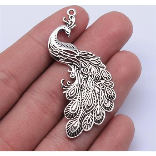 WYSIWYG 4pcs 54x21mm Antique Silver Color Peacock Charms Pendant For Jewelry Making DIY Jewelry Findings