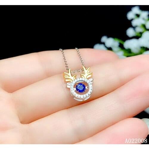 KJJEAXCMY fine jewelry 925 Silver inlaid Natural sapphire Gemstone vintage necklace fashion ladies pendant support check