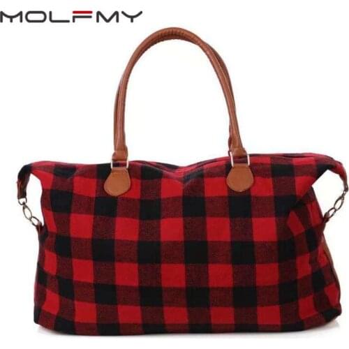 New Christmas Womens Canvas Plaid Handbag Large Capacity Red And White Check Bag Casual Fashion Tote Bag Travel Shopping Bag