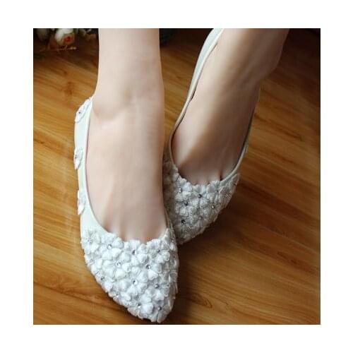 2018 spring lace flats wedding shoes women handmade plus size flat heel lace bridal shoes in stock drop shipping